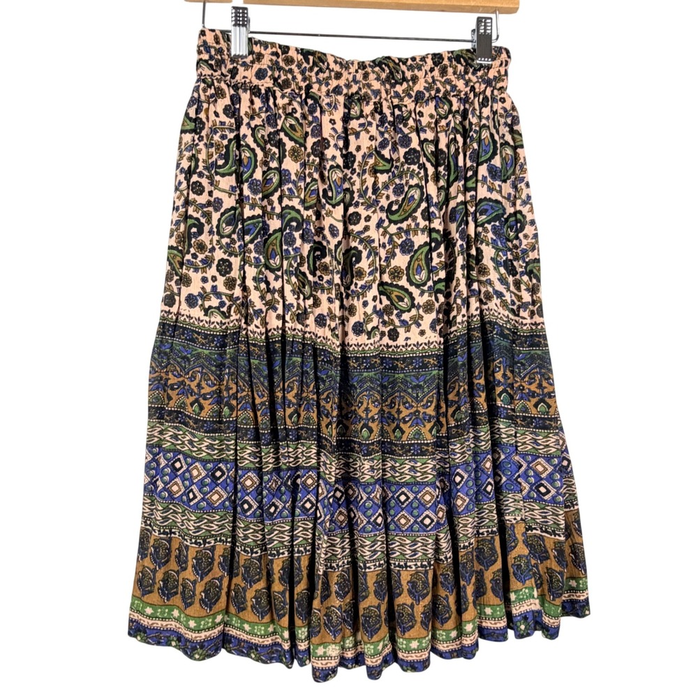 Lapogee Women's Size L Boho Paisley Print Tiered Rayon Ethnic Peasant Midi Skirt